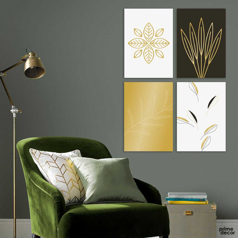 Gold Botanical Cover Collection (4 Panels) Abstract Wall Art - Prime Décor