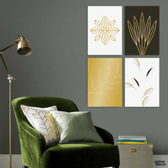 Gold Botanical Cover Collection (4 Panels) Abstract Wall Art - Prime Décor