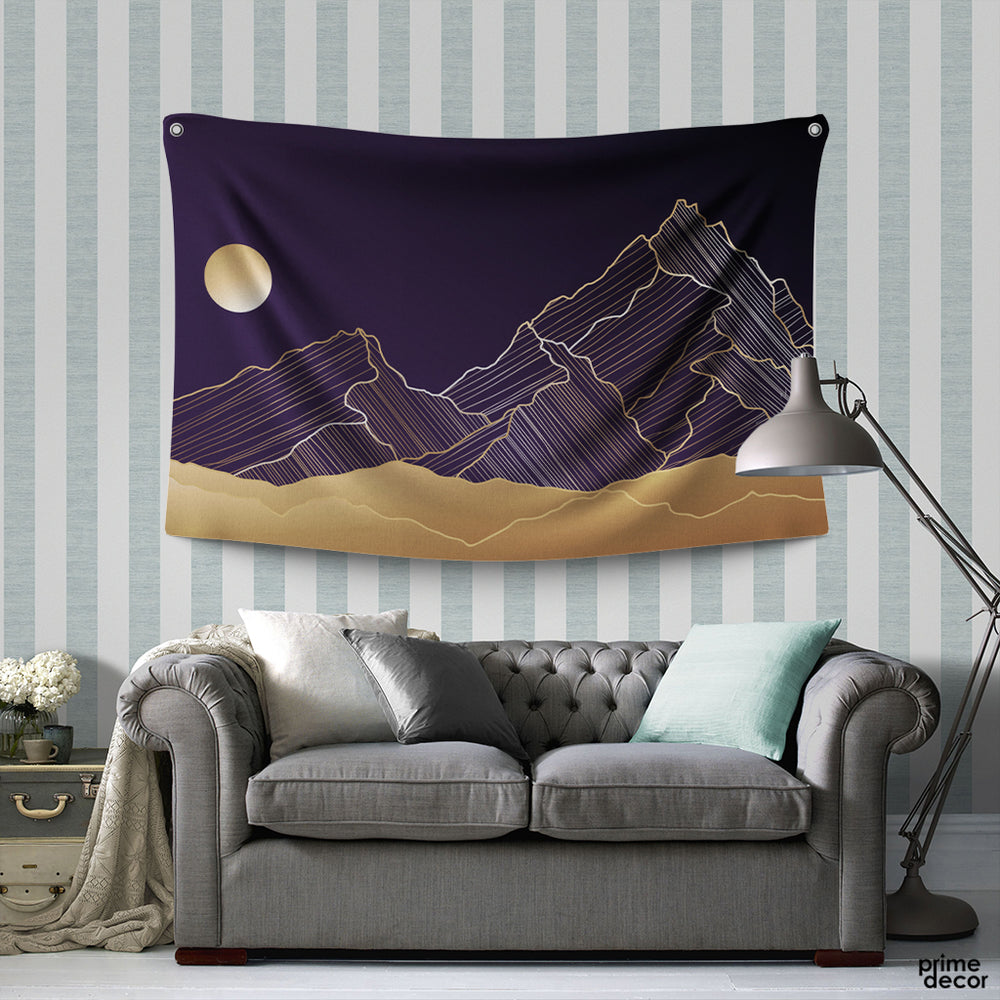 Golden Mountain & Moon  | Nature Tapestry - Prime Décor