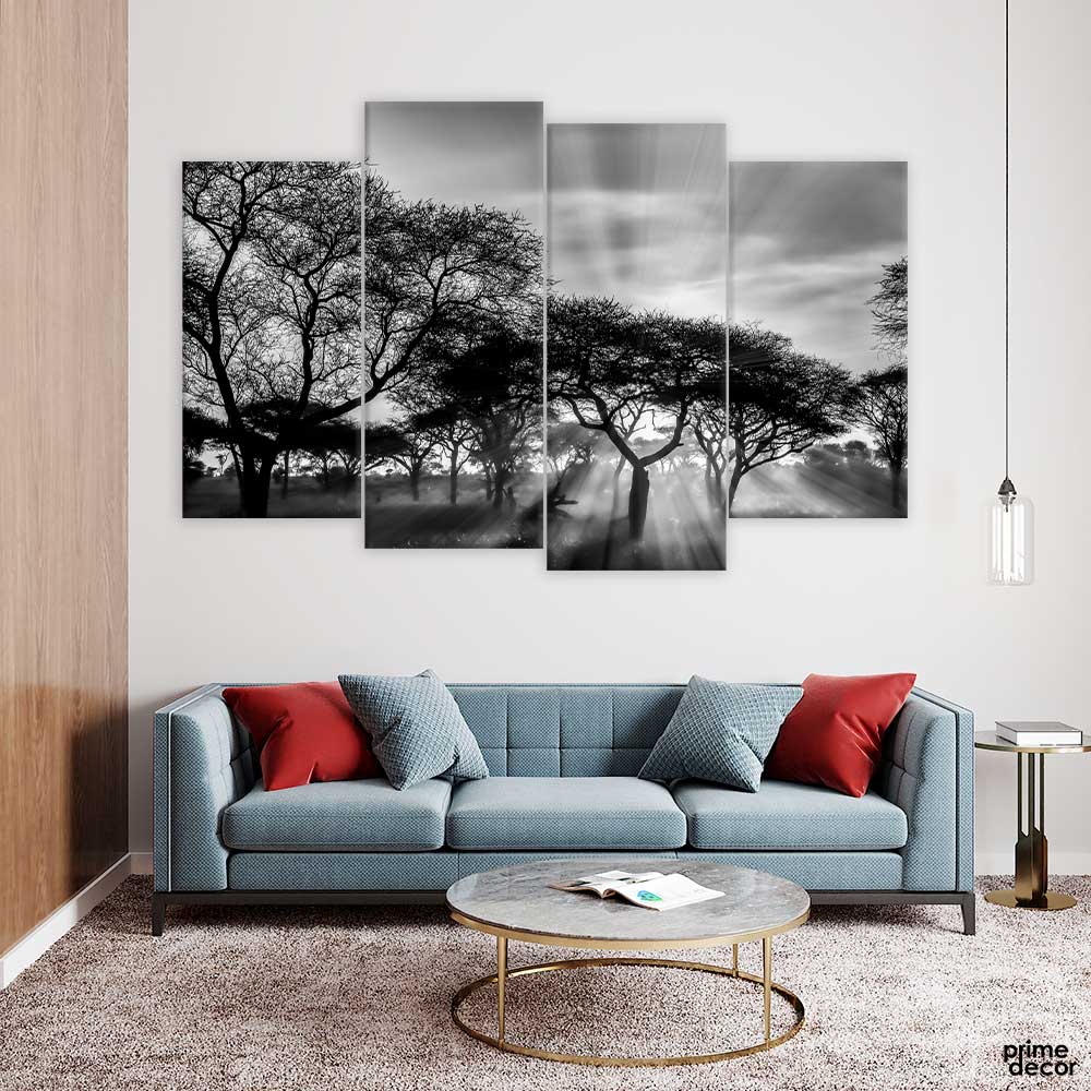 Greyscale Trees Shot (4 Panel) Nature Wall Art– Prime Décor