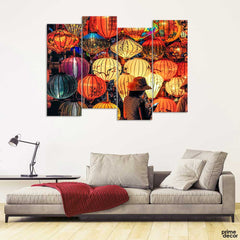 Colorful Lamps Night View (4 Panels) | Lamps Wall Art - Prime Décor