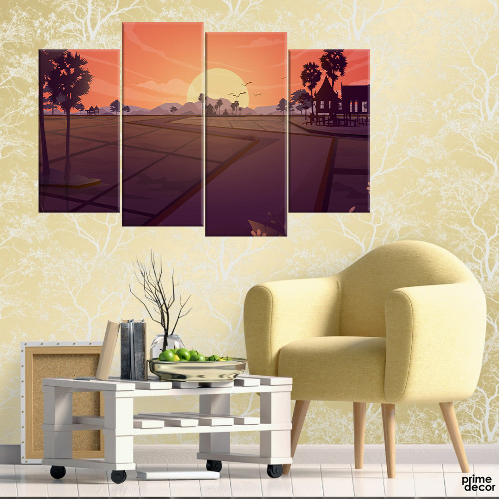 Nature Scene of Rural Land Grassland (4 Panel) | Nature Wall Art - Prime Décor