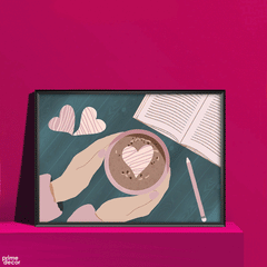 Hot Coffee & Book Reading | Cartoon Poster Wall Art - Prime Décor