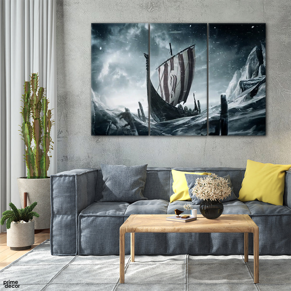 Vikings Boat & Water (3 Panel) Movies Wall Art - Prime Décor